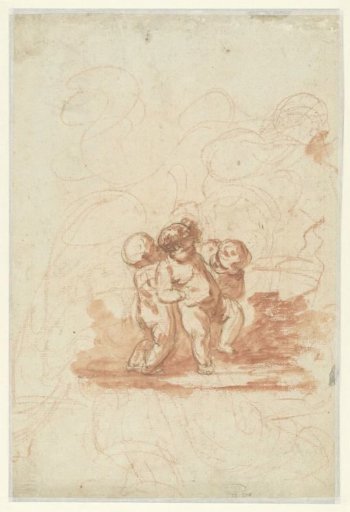 Three putti in a landscape
