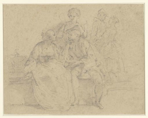 Seated and Standing Couple in Conversation
