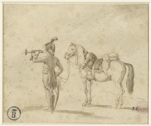 Trumpeter beside a horse