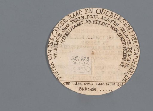 Design for a historical medal for the council, aldermen and former mayor of Haarlem, Pieter van der Camer