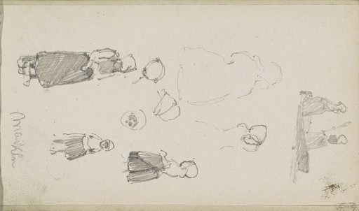 Study sheet, including two girls from Marken in a rowing boat