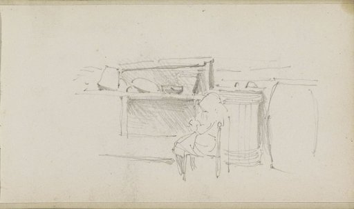 Interior with a girl doing needlework