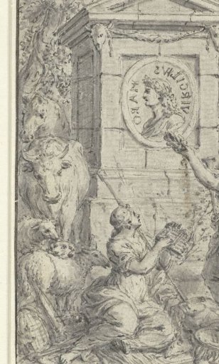 Shepherdesses admiring a medallion portrait of Virgil