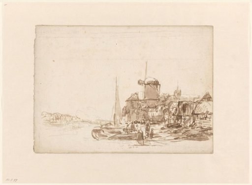 Small town with windmill on a canal