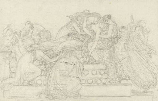 Dido laid on the pyre and mourned