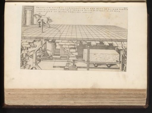Mechanism with gears and pulleys, driven by a horse