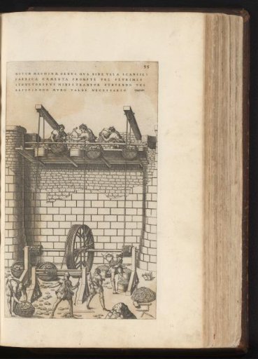 Men repairing a wall using pulleys