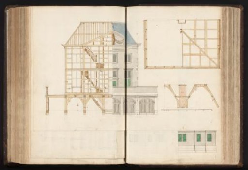 Facade, Skeleton, and Cross-Section of a Blockhouse in the Amstel