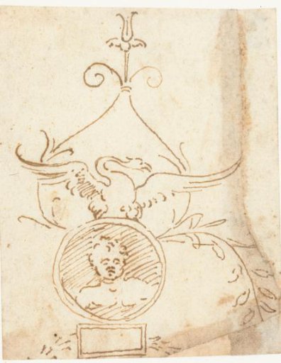 Part of ornamental panel filling with a putto in a medallion