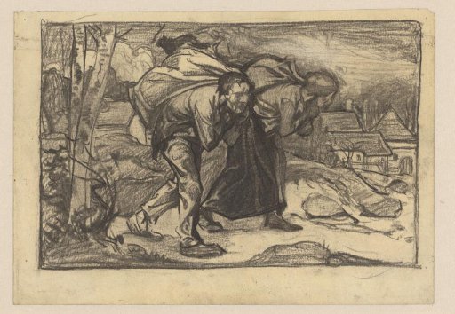 Man and a woman with heavy sacks on their backs