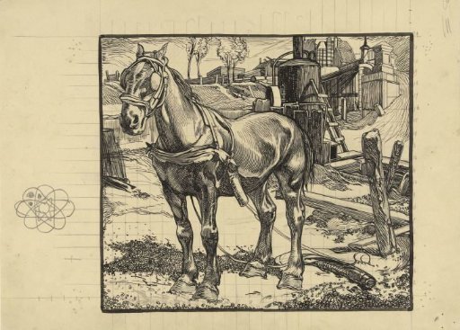 Workhorse, resting by a hay machine
