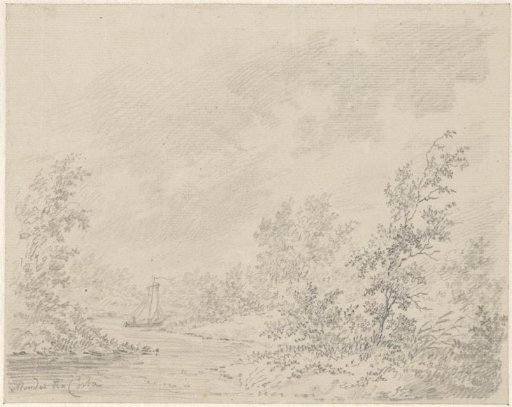 River Landscape with Small Sailboat