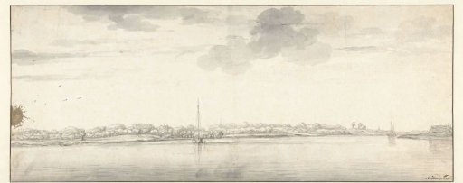 Extensive river view with ships on calm water