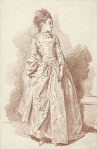 Standing young woman, face and profile to the right