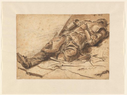 Warrior in Armor Lying on His Back, with Folded Hands