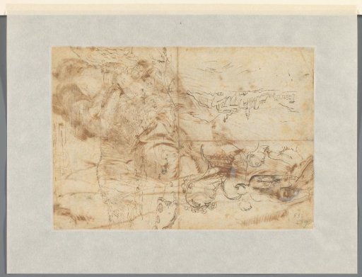 Two Landscapes with Mountains, and Several Figure Sketches