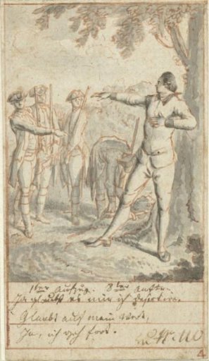 Alexis and Brigadier Courchemin with soldiers at the lime tree