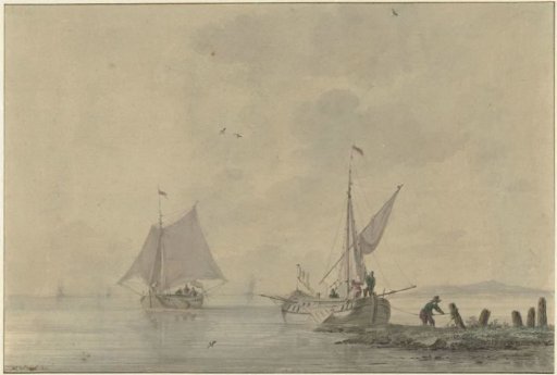Calm inland water with a boat mooring