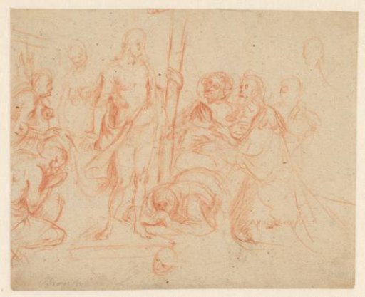 Christ with the Cross, Surrounded by Kneeling Figures