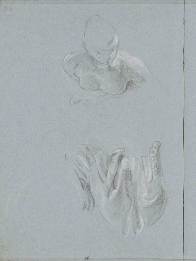 Upper body of a nude woman and a drapery