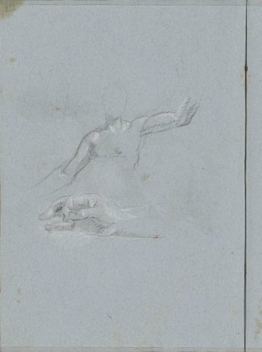 Hand and an upper body with an raised arm