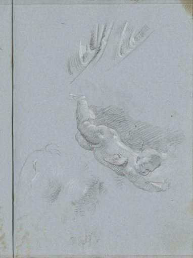 Drapery, a flying putto and breasts