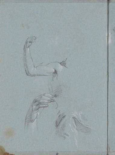 Bent arm, a hand and drapery