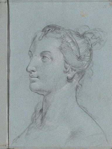 Head of a woman with hair raised