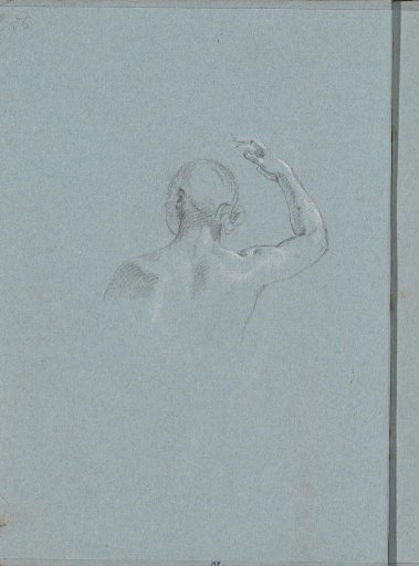 Woman with raised arm and bare shoulders