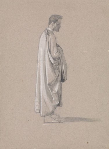 Standing man in a cloak, facing right