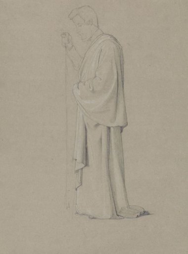 Standing man in a cloak, facing left