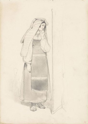 Standing girl with her hand to her head