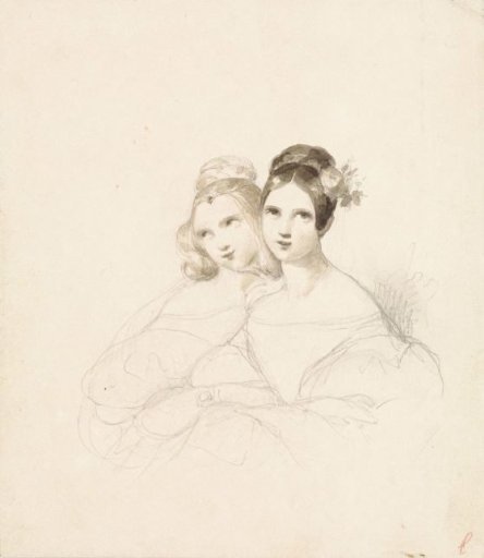 Two young girls leaning against each other