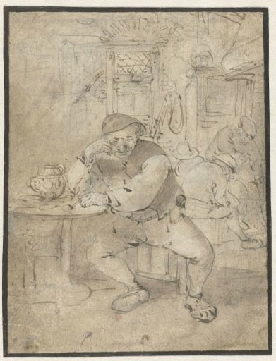 Seated peasant, leaning on a small table
