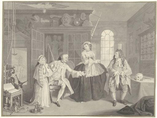 Depict a smallpox doctor and his wife in their shop (...)