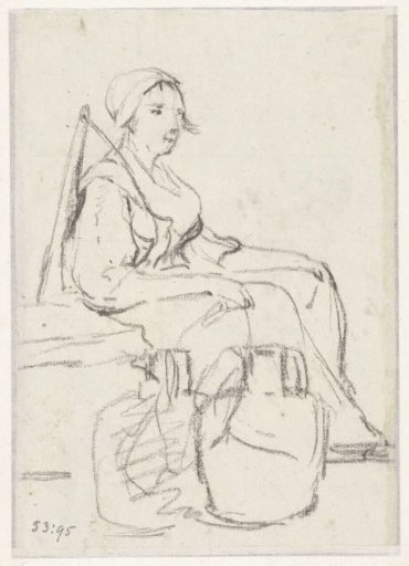 Seated woman with a yoke and two jugs
