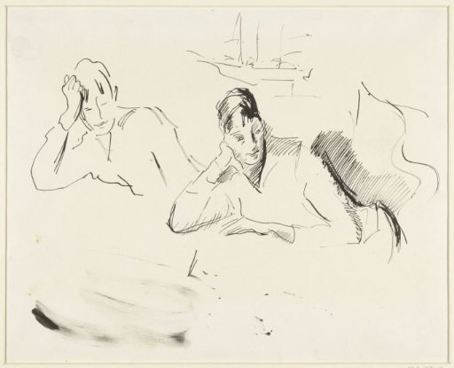 Two studies of a woman with hand under head