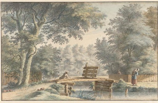Landscape with a bridge on which an angler
