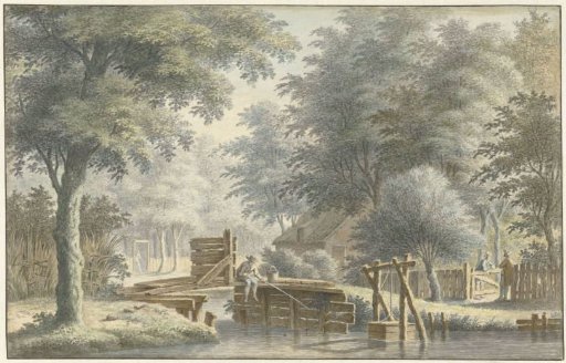 Landscape with a bridge on which an angler