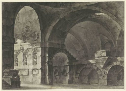 Interior of a Large Antique Building with Barrel Vaults and a Dome Substructure
