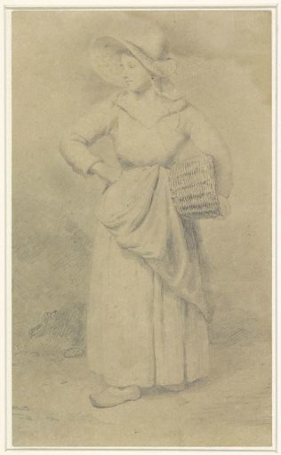 Standing maid with a basket under her arm