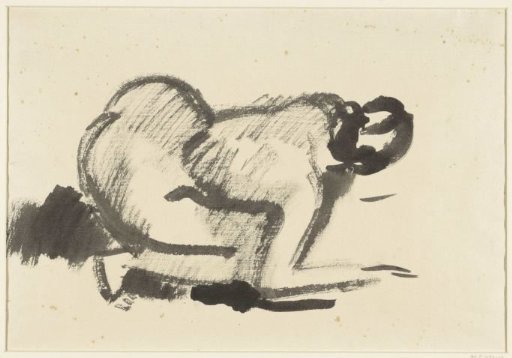 Crouching nude woman