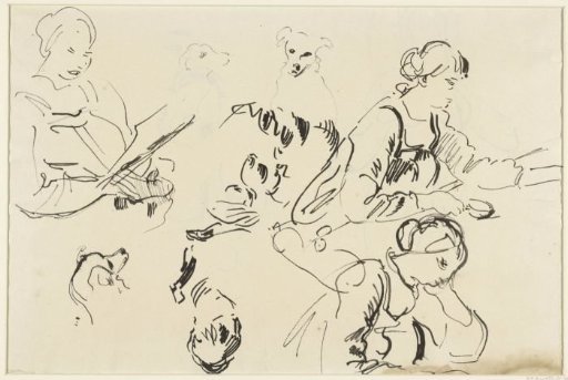Studies of a reading woman and a dog