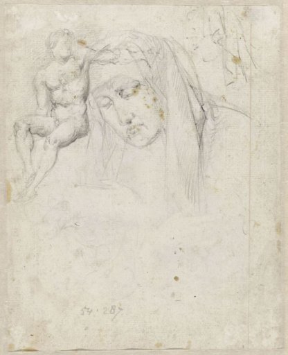 Sketch of a figurine of a seated nude man