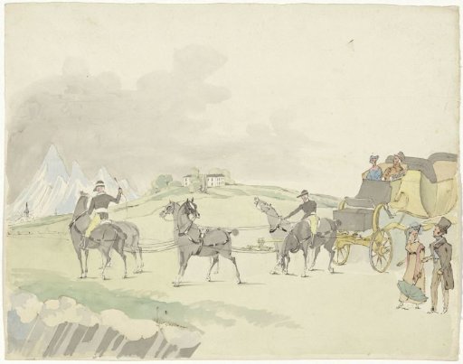 Travel coach in a mountain landscape
