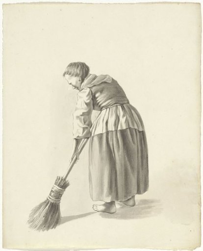 Woman sweeping with a broom