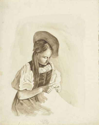 Seated girl with hat askew on her head