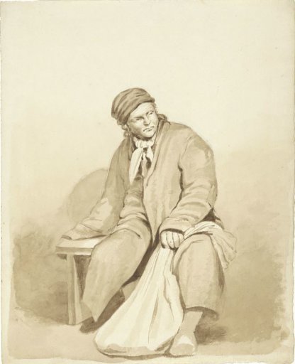 Seated man with a sack