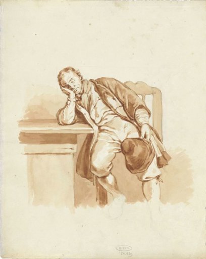 Seated man, sleeping at a table