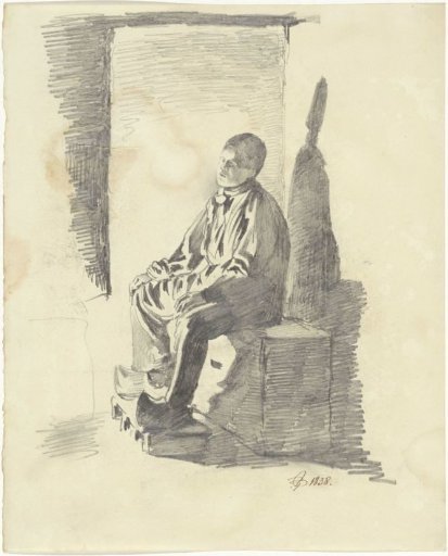 Seated boy, in an interior